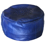 Moroccan Leather Pouf - Blue