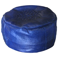 Moroccan Leather Pouf - Blue