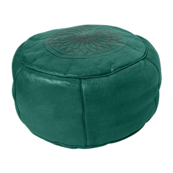 Moroccan Leather Pouf - Green
