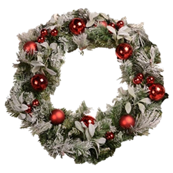 28" Flocked Wreath with Ornaments