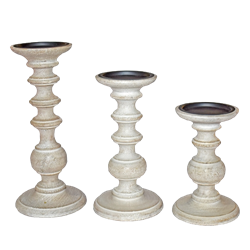 Whitewashed Pillar Candle Stand Trio