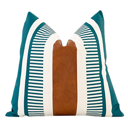 Teal Leather Stripe Pillow