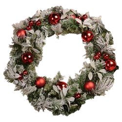 28" Flocked Wreath with Ornaments