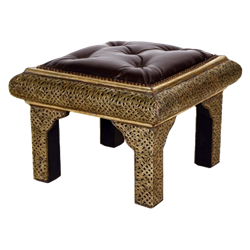 Moroccan Stool with Leather Top