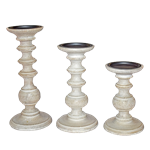 Whitewashed Pillar Candle Stand Trio
