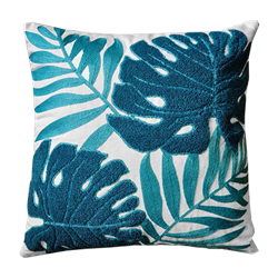 Blue Tropical Leaf Pillow