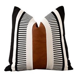 Black Leather Stripe Pillow
