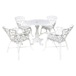 White Iron Garden Table with 4 Chairs