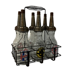 Vintage Motor Oil Bottles with Rack (Set of 6)