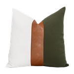 Olive, White, Leather Pillow