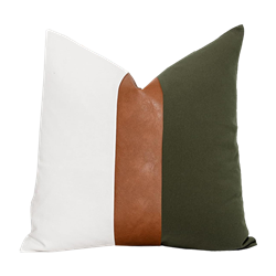 Olive, White, Leather Pillow